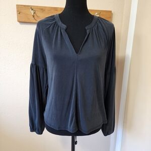Lucky Brand Black V-Neck Drop Shoulder Long Sleeve Blouse